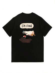 Women's 180g T-Shirt With Duck Print "I'm Fine", Loose Fit Short Sleeve, Casual Summer Style, For Daily Wear, Family Gatherings, Team Building, Birthday Gift, 2024 Fashion Style - Urban Vintage Style, Unisex, Cotton, Short Sleeve, Crew Neck - 黑色 - 查看 2
