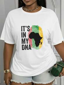 Suave, transpirable y ligera para comodidad durante todo el día. Camiseta de mujer con estampado de doble hélice del ADN - top casual de manga corta y cuello redondo, con un patrón de letras - Blanco - Ver 1