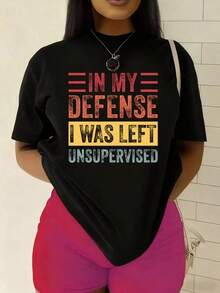 Camiseta única con diseño divertido y atrevido que dice "En mi defensa, me dejaron sin supervisión" ideal para los amantes del estilo y2k. Perfecta para cualquier ocasión y para destacar tu personalidad única en México. ¡No te quedes sin la tuya! - Negro - Ver 8