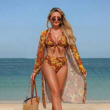 Nuevo conjunto de traje de baño de tres piezas, sexy y a la moda, bikini estampado multicolor popular. - Patrón 9 - Ver 1