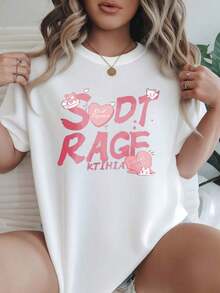 Playera Holgada para Mujer, Transpirable, con Estampado Sweet Ktihia - Blanco - Ver 7