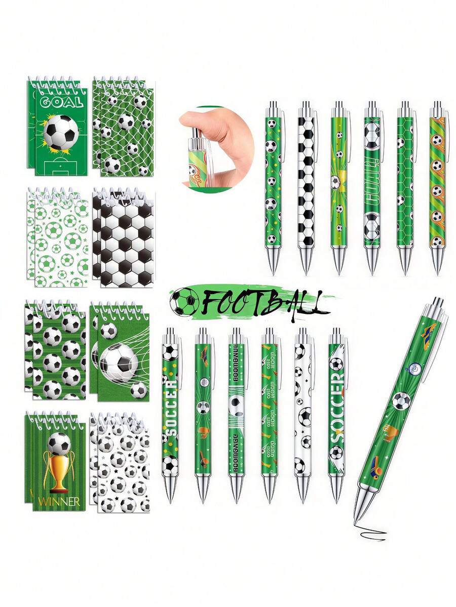 16pcs Football Themed Stationery Set, Including Football Pattern Notebook, Retractable Ballpoint Pen, Portable Spiral Notebook, Tear-Off Student Notebook, Suitable For School, Classroom Rewards, Office, Football Themed Events, And Men's Party Gifts (Random Assorted Styles) - Football Portable Notebook Set - View 1