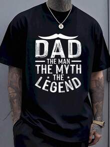 Camiseta 'Papá: El Hombre, El Mito, La Leyenda' para Hombre, Regalo para el Día del Padre, Camiseta de Algodón Negra con Diseño de Bigote - Negro - Ver 9