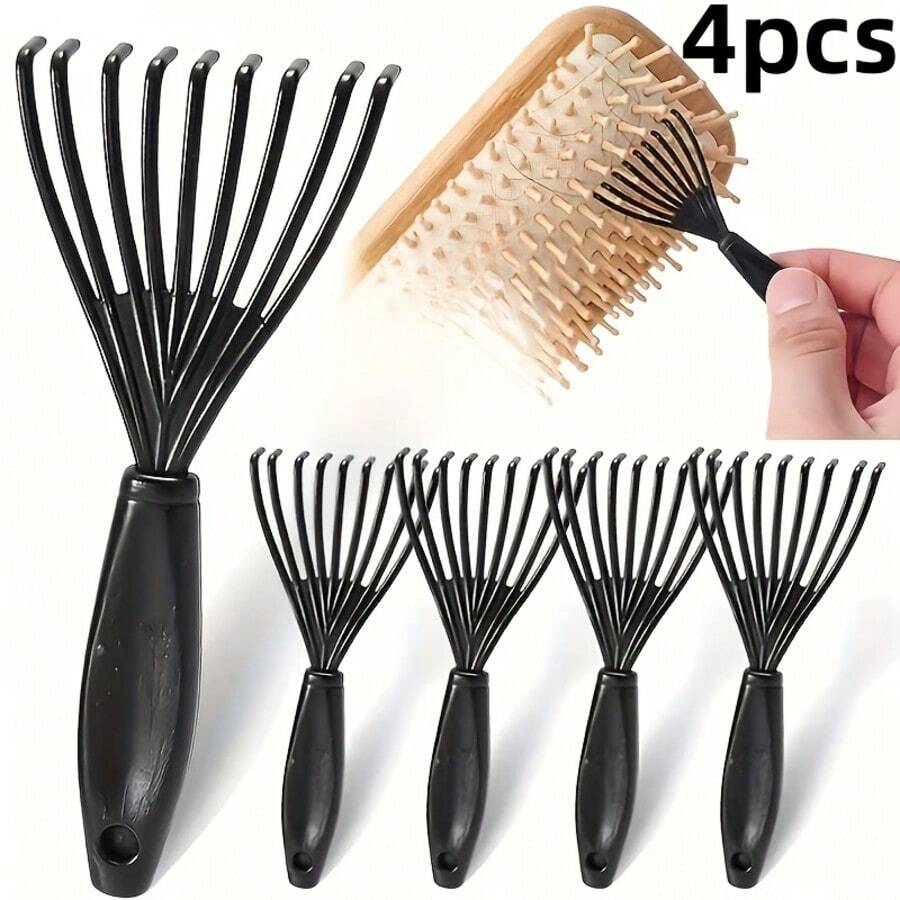 4件套塑料梳子清洁工具,黑色梳齿清洁器,气垫梳子清洁钩,用于去除毛发和灰尘,符合人体工程学的手柄设计,轻巧便携,经久耐用,可重复使用,完美适用于清洁各种类型的梳子,用水冲洗并风干即可轻松清洁。 - 彩色 - 查看 1