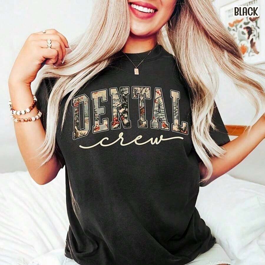 short-sleeveCamiseta cómoda de Navidad para equipo dental, camiseta de Navidad para asistente dental, camiseta del equipo dental, camiseta de Navidad para higienista dental, regalo para dent - Negro - Ver 1