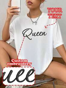 short-sleeveCamisetas bordadas personalizadas para mujeres - Agrega tu texto, elige la fuente y el color. Diseña tu propia camiseta bordada personalizada, perfecta como regalo para tu novia, una camisa de cita para parejas o para aniversarios, cumpleaños y fiestas. Camisetas personalizadas, blusas para mujeres, camisetas bordadas personalizadas, camisetas de manga corta para mujeres, blusas deportivas100% Cotton - Blanco - Ver 5