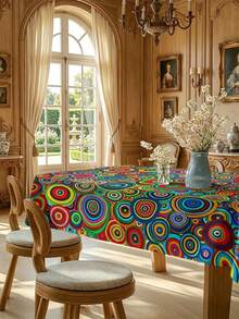 1/2 piezas Mantel, Mantel con patrón de círculos concéntricos multicolor, hecho de fibra de poliéster, adecuado para cocina, comedor, mesa de café, mesa de comedor, picnic, camping, decoración de granja campestre, disponible en forma cuadrada o redonda, protección para la mesa, decoración navideña, aplicable en múltiples escenarios - Multicolor - Ver 6