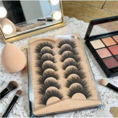 7 Pairs Dramatic False Eyelashes, 3D Faux Mink Lashes, Full Strip Lashes, Natural Looking Lashes, Fluffy And Thick Lashes, Thin Line Lashes, Cat Eye Lashes Strip Lashes,Lashes,Eyelashes,Fake Lashes