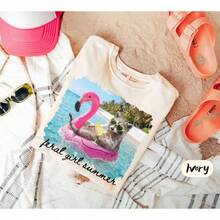 ®    Girl Summer Tee, Summer Raccoon Shirt, Women's Summer T-Shirt, Women's Summer Beach Top,  Girl Raccoon Tee - 杏色 - 查看 4