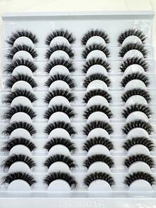20 Pairs Soft Fluffy D Curl Cat Eye Lashes Black Stem Russian Strip 3D Faux Mink Wispy Thick Reusable Daily Practice Eyelashes - Black - View 2