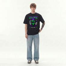 Boy Camiseta Con Estampado De AlieníGena Estilo Hip-Hop Americano, Verano, Unisex, Para Parejas, Manga Corta, Holgada, Casual - Negro - Ver 2