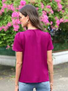 Blusa con corte en forma de abanico y mangas abullonadas - Rojo violeta - Ver 2
