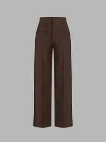 Pantalones rectos con costura sólida al frente - Café integral 2 - Ver 1