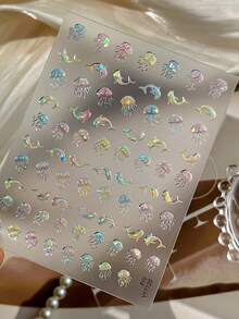 1 pezzo Adesivi per unghie 5D in rilievo autoadesivi con meduse e delfini - Decorazione per unghie primavera estate per donne e ragazze, forniture per salone di unghie domestico - Multicolore - Visualizzare 13