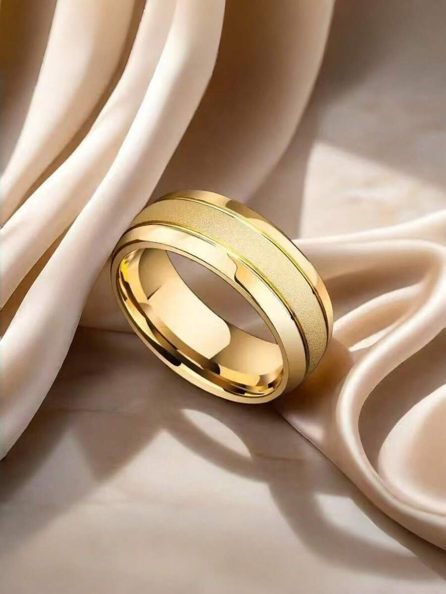 1pc Stainless Steel Couple Rings, Electroplated Non-Fading, Minimalist Matte Finish Design, Fashionable & Elegant For Daily Wear And Special Occasions - Ring - View 1
