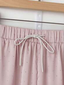 Pantalones rectos de cintura alta con goma elástica de satén, con brillos y anudado a la cintura - Rosa - Ver 3