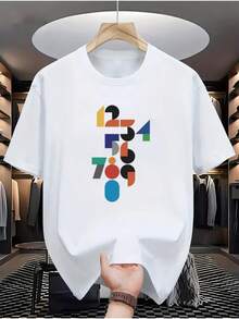 Camiseta de hombre de manga corta con cuello redondo, estampado digital de panel, 100% tejido microelástico puro, moda casual y cómoda, ¡una opción ideal para regalar! - Blanco - Ver 6