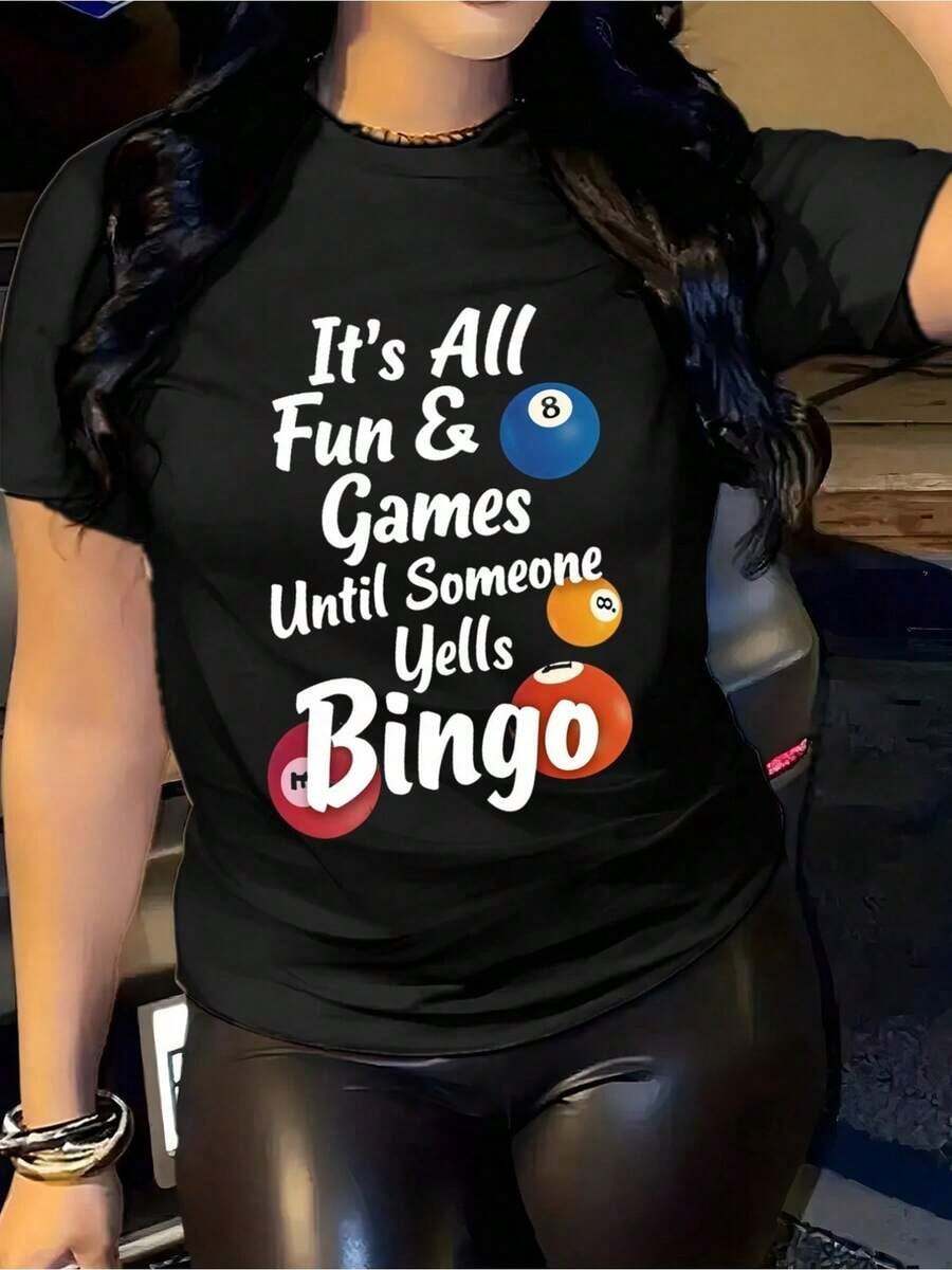 Diviértete con nuestra exclusiva camiseta de diseño Y2K que dice Todo es Diversión y Juegos Hasta que Alguien Grita Bingo perfecta para tus salidas con amigos y momentos divertidos destaca por su estilo único y original ideal para los amantes del juego y la diversión disponible en tallas variadas - Negro - Ver 1
