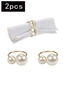 1-50pcs High-End Hotel Restaurant Table Decoration Large And Small Pearl Napkin Rings, Suitable For Wedding And Holiday Table Decor - White - View 14
