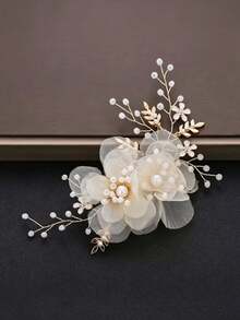 1pc Elegant Handmade Rhinestone Flower & Leaf Hair Comb, Accessory For Updo Hairstyle, Suitable For Formal Occasions - Multicolor - View 10