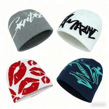 4 chiếc mũ len dệt jacquard unisex, phong cách thời trang đường phố Y2K, quà tặng thể thao đạp xe, mũ len pha acrylic họa tiết động vật phong cách Bohemian, phù hợp mọi mùa. - A - Xem 3