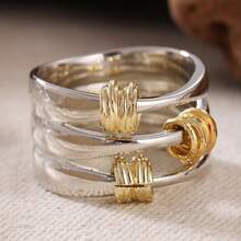 Artistic Dual-Tone Wide Band Ring, Vintage Distressed Texture, Stackable Design, Unique Refined Gift Choice For Best Friends - Silver - View 2