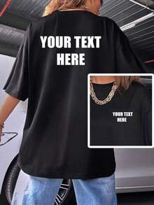 short-sleeveCamisetas personalizadas para mujeres - Agrega tu texto (, Impresión frontal y trasera, Diseña tu propia camiseta personalizada impresa como regalo para tu novia, camisetas de pareja, etc. , para aniversario, Día de San Valentín, Día de la Madre, cumpleaños, festivales, etc. Texto en el frente, texto en la parte posterior. Cómoda y casual, tops con estilo, moda, hipster, casual, minimalista, elegante. Personalizado, único, exclusivo. Ideal para regalos para él, novio, familia, amigos para cumpleaños, para vacaciones/festividades, para escuela/competencia, para deportes/escalada100% Cotton - Negro - Ver 1
