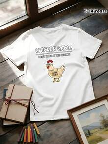 Camiseta para Niños y Adolescentes, con Estampado Divertido de "Chicken Race Game", Adecuada para Juegos Casuales y Deportes en Interiores y Exteriores, Top de Moda de Verano, Ideal para Fiestas, Vacaciones y Varias Ocasiones, Top para Regreso a Clases, Múltiples Colores - Blanco - Ver 7