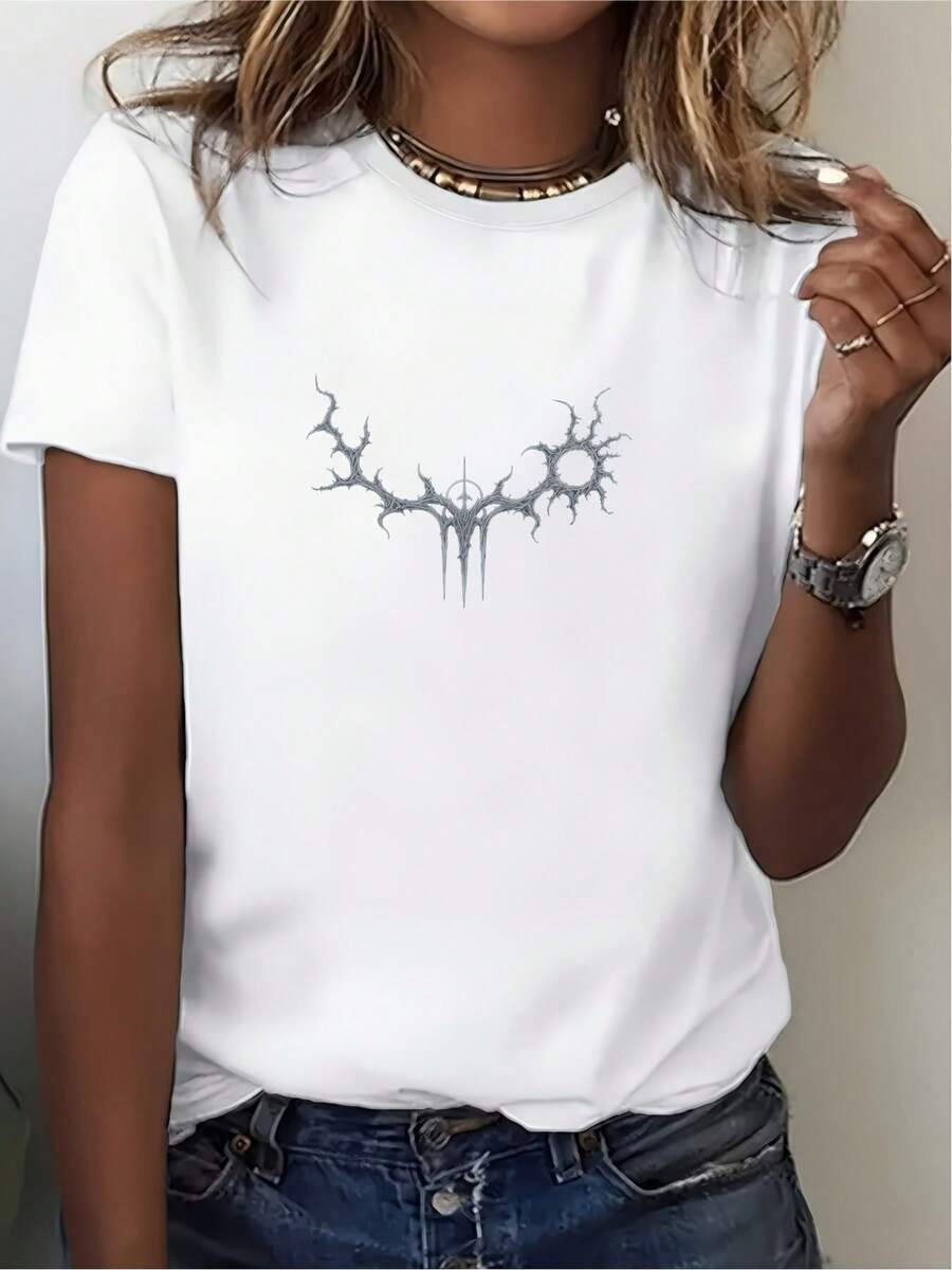 Camiseta estampada ultra suave de 180g, unisex - diseño elegante con rayos de sol, regalo perfecto para reuniones de verano en familia y oficina, camiseta ligera y transpirable para uso casual. - Blanco - Ver 1