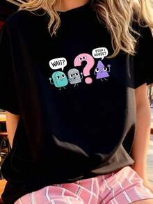 1 Piece Of Women's Printed Travel T-Shirt (Sizes S-2XL), Round Neck, Short Sleeve, Casual Top For Summer And Spring, 100% Cotton, Black Color, Travel Clothes, 180g. - Black 1 - 查看 2