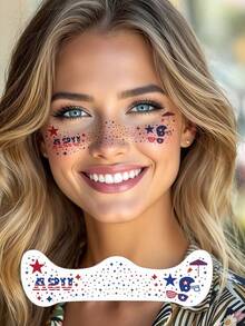 6 Sheets 4th Of July Star Freckles Face Tattoo 4th Of July Accessories Red White And Blue Independence Face Tattoo Day Favors For Summer Party Festivals Freckle Makeup - Multicolor - View 6