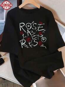 Camiseta de Mujer: Camiseta de Verano Moderna de Algodón Puro, Cuello Redondo Holgado, Ropa Versátil para Mujer, Camiseta Casual Cómoda para Adolescentes, Tops de Manga Corta Vibrantes y Juveniles para Uso Diario. - Negro - Ver 12