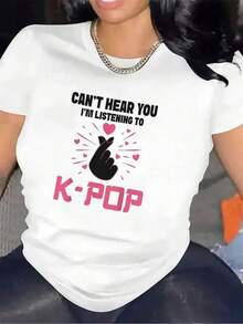 Camiseta de manga corta | Durable Fabric, Comfortable Fit, Lightweight And Breathable, Fun K-Pop Design, Crew Neck, Print Pattern, Ideal For Casual Wear And Everyday UsePlayeras De Mujer Algodon Blusas Frescas Para El Calor Blusas Dama Playeras De Dama Playeras Mujer Blusa Blanca Playeras Basicas De Mujer Blusas Oversize Para Dama Playeras Oversize De Mujer  Y2k Mujer Verano Camisetas De Mujer Algodón Playeras Para Mujer Blusas Casuales Para Dama Envio Nacional - Blanco - Ver 1