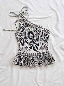 a Top de camisola con textura de tela bordada y encaje, casual, para cita, San Valentín, té de la tarde, playa, crucero, vacaciones en la ciudad, festival de música, fiesta, estilo bohemio, hippie, western, se puede usar por dentro o por fuera, adecuado para todas las estaciones, uso diario - Blanco y Negro - Ver 2
