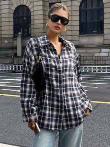 Camisa de manga larga con cuello vuelto, bordado de dibujos animados, estilo coreano casual, primavera/verano para mujer - Azul marino - Ver 4