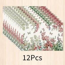 1 pieza Mantel individual de lino con elemento vegetal, tapete para desayuno, tapete para café, posavasos, base para tazón, accesorio de cocina, fácil de limpiar, apto para el hogar, restaurante, decoración de restaurante, regalo de vacaciones, regalo para amigos, juego de múltiples piezas - Multicolor - Ver 12
