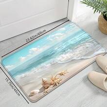 1pc Beach Wave & Starfish Print Entryway Mat, Non-Slip Absorbent Carpet, Soft & Easy To Clean, Suitable For Kitchen, Bathroom, Bedroom And Balcony Indoor Decor - Multicolor - View 12