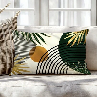 1pc Retro Geometric Leaf Pattern Throw Pillow Cover, Single-Sided Soft Peach Velvet Material, 30*50CM Cushion Cover For Modern Fabric Sofa, Indoor Decor, Party Decoration, Gift