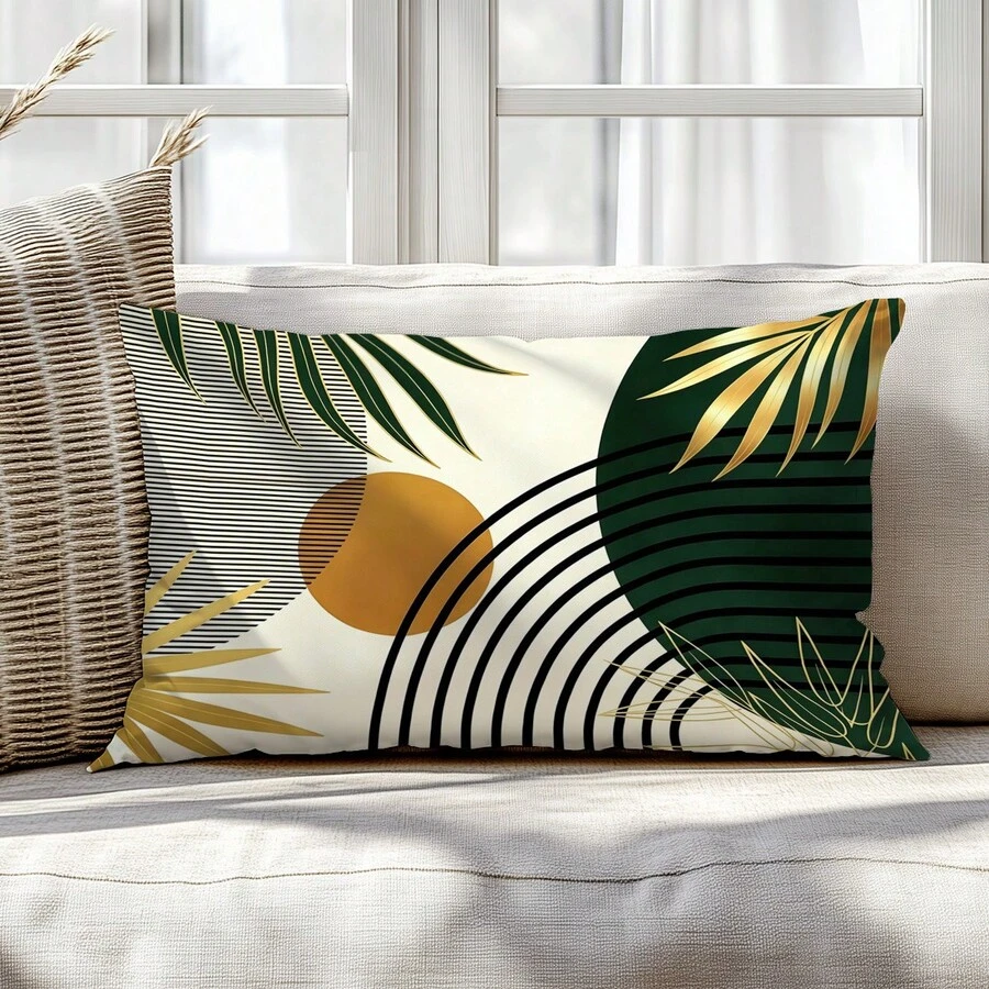 1pc Retro Geometric Leaf Pattern Throw Pillow Cover, Single-Sided Soft Peach Velvet Material, 30*50CM Cushion Cover For Modern Fabric Sofa, Indoor Decor, Party Decoration, Gift - Multicolor - View 1