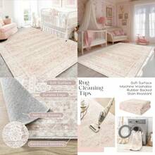Alfombra de guardería para bebé niña color rosa neutro bohemio linda floral plegable lavable a máquina alfombra de lana sintética suave para sala de estar recámara sala de juegos para - Rosado - Ver 1