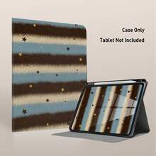 Blue Brown Beige Striped And Star Pattern, 1pc Flip Cover Tablet Protective Case With Pen Slot, Compatible With Honor 8/9/10, Honor X8/X8A/X9/X8Pro/X9Pro/X9A/V8 Pro/GT 11.5inch, Matepad Pro/Matepad SE 11/Matepad 11, Apple 10th Gen/ 11 2025 (A16), A9/A9+/A11/S11/S10 FE+ And Other Popular Models - Multicolor - View 1