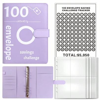 [100 Envelope Budget Binder] 100 Envelopes For Budget Challenge, Budget Binder, Budget Planner And Cash Envelope System, Suitable For Budgeters And Savers, Pink (25pcs 4-Pocket Dividers + 1pc 100-Day Sticker Sheet), Purple (25pcs 4-Pocket Dividers + 1pc 100-Day Sticker Sheet)
