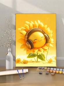 40x50cm/16x20in Smiling Sunflower Wearing Headphones DIY Digital Oil Painting Handmade Craft Adult Home Decor Holiday Gift - Sets - View 2