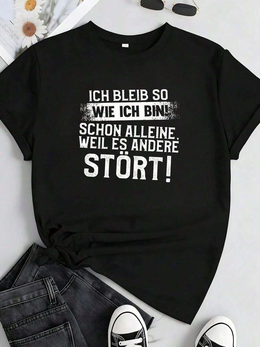 1 Funny Women's T-Shirt With German Quote - I Am Who I Am! If You Don't Like That, F*** You! Bold Statement T-Shirt - Lightweight Garment For Everyday Wear And Parties - Black With White Text - Casual Spring/Summer Top 180g 100% Cotton - 黑色 3 - 查看 1