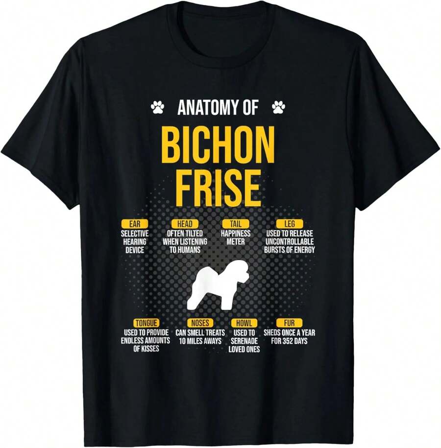 Anatomy Of Bichon Frise Dog Lover T-Shirt men and women can wear, black, white, gifts - Negro - Ver 1