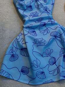 Nuevo vestido elegante con estampado, cuello en V y cintura con lazo - Azul - Ver 3