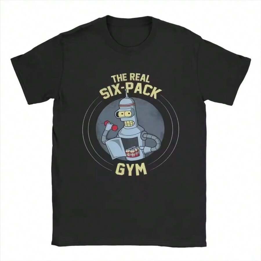 Camiseta De Manga Corta Creativa Y Divertida Con DiseñO De Robot De Dibujos Animados, Estilo Europeo Y Americano, Para Hombres Y Mujeres. - Negro - Ver 1