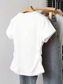 3 Piezas de Camisetas de Mujer, Casuales y Versátiles de unicolor, Manga Corta, Adecuadas para el Verano - Blanco - Ver 2