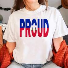 Camiseta de Haití para Mujer, Divertida, Estilo Y2K Harajuku, Ropa Femenina Divertida, Ropa Estética para Mujer - Blanco - Ver 5