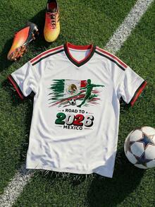 Mexico Road To 2026 Soccer Jersey, Mexican National Team World Cup Shirt, Loose V-Neck, Breathable For Women - 白色 - 查看 7